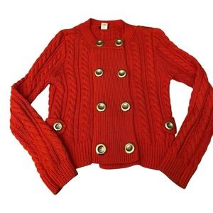 J.CREW Cable‎ Knit Cardigan Sweater Jacket Gold Buttons Orange 2007 Women Small